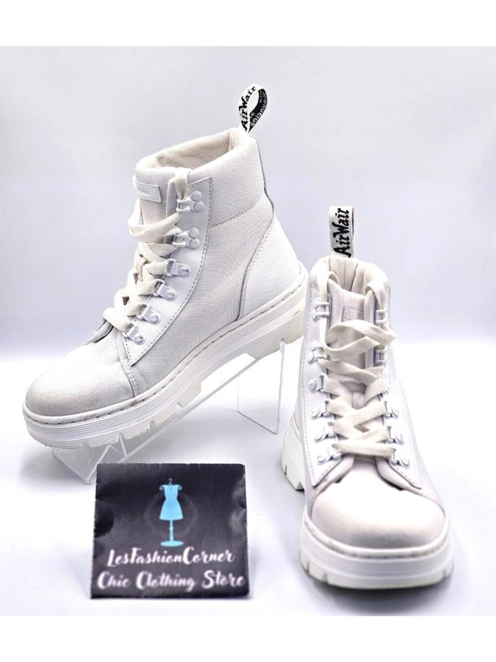 Dr Martens Women White White Canvas Combs Combat Chunky Platform Boots Sz 8 2520
